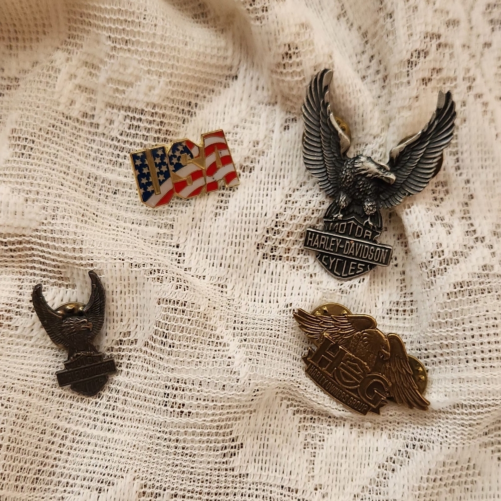 Harley-Davidson Eagle Pin Lot with Flag Accent